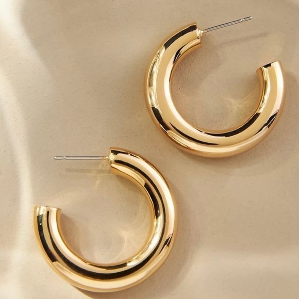 sleek gold tube hoop earrings medium hoops